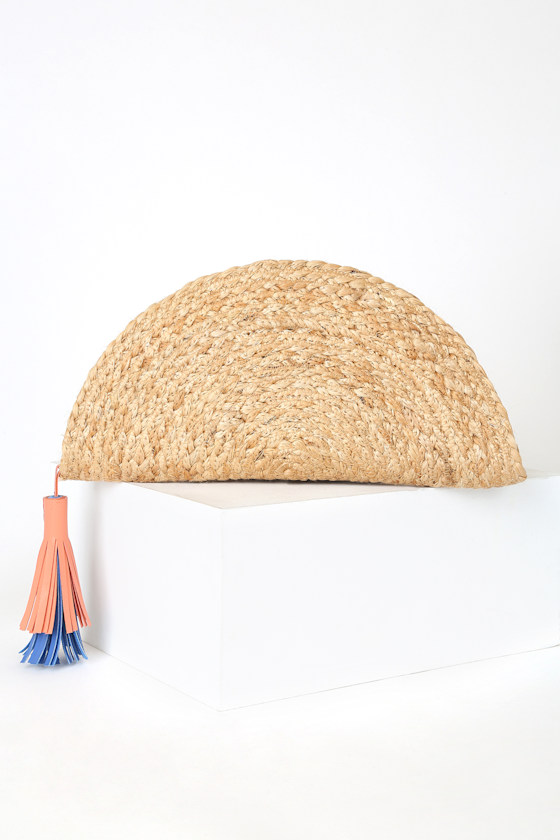 Lines In The Sand Beige Woven Tassel Half Moon Clutch 2