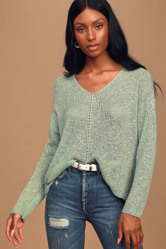 Turtleneck Sweater Loose Knit Top for Women Girls Mint Green