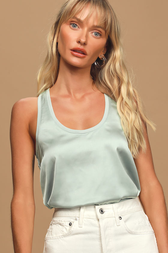 Chic Moves Dusty Blue Satin Tank Top 4