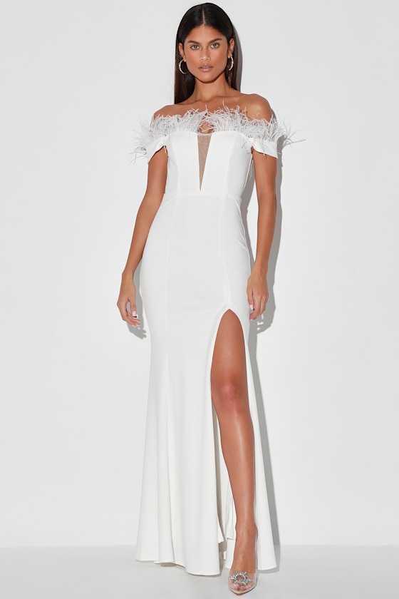 Lovely White Maxi Dress - Feather Maxi Dress - Mermaid Dress - Lulus
