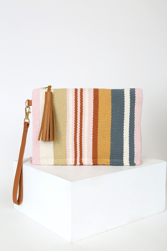 Forever Roaming Multi Striped Woven Fringe Clutch 1