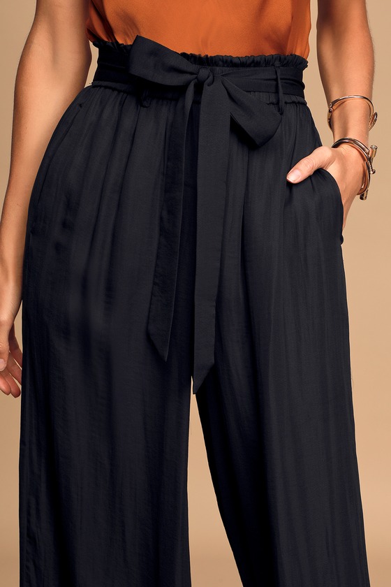 Cute Woven Black Pants - Wide-Leg Pants - Belted Pants - Lulus