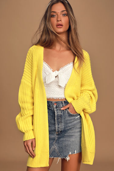 Cute Yellow Cardigan Oversized Cardigan Knit Cardigan Cardi