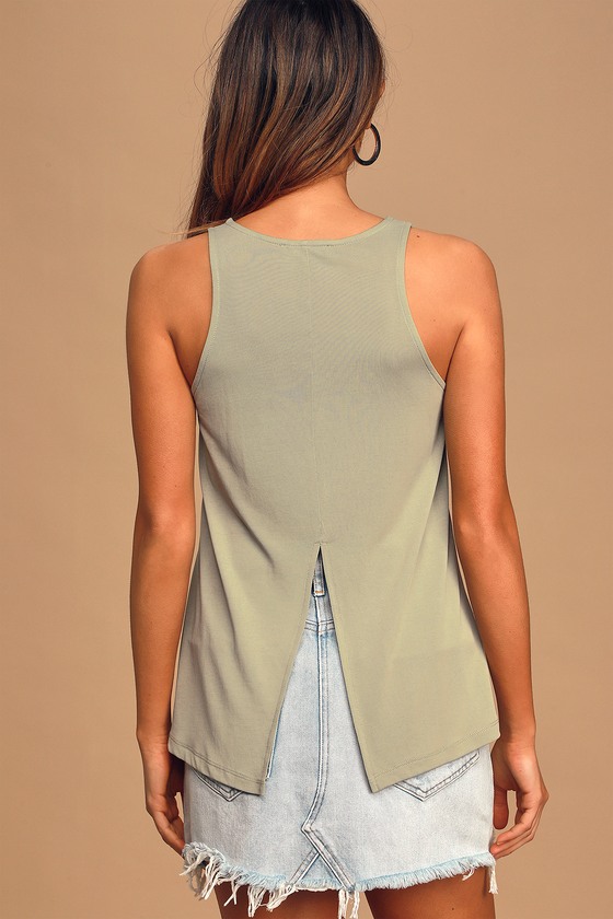 Cute Sage Green Tank Top Knit Tank Top WideCut Tank Lulus