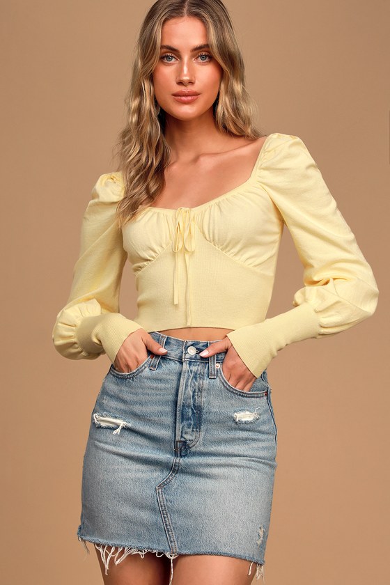 pale yellow long sleeve top
