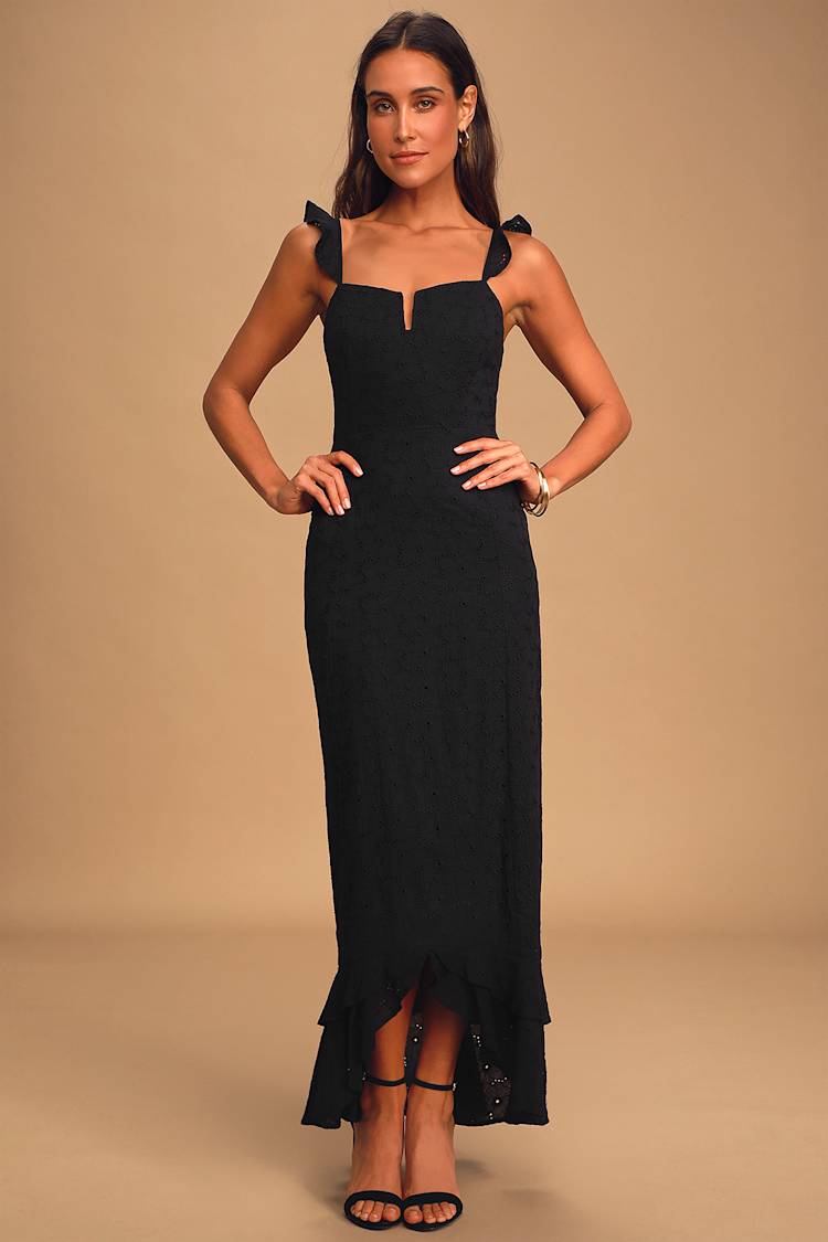 Black Eyelet Lace Dress - Ruffled Maxi Dress - High-Low Maxi - Lulus Black Eyelet Lace Dress - Ruffled Maxi Dress - High-Low Maxi - Lulus