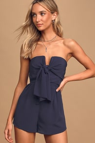 Inez Navy Blue Tie-Front Romper