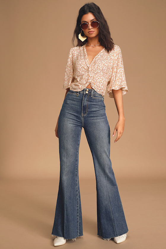 Wild Honey Mustard Yellow Floral Print Twist-Front Top 2