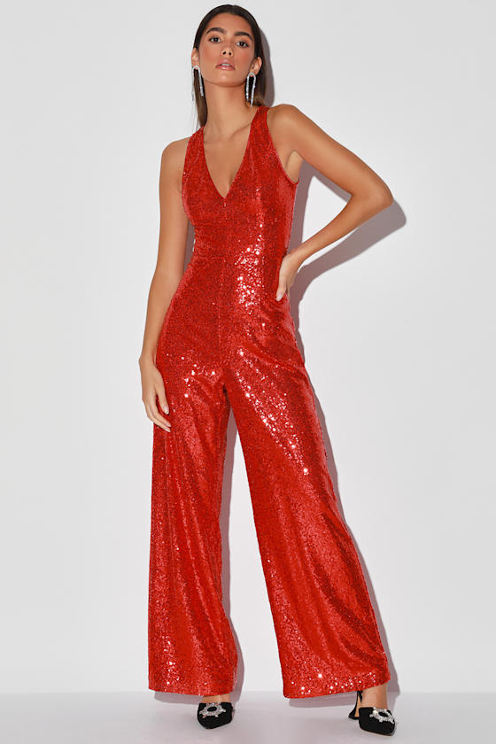 Where the Wild Blings Are Red Sequin Wide-Leg Jumpsuit 3
