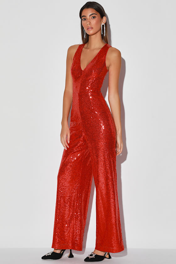 Where the Wild Blings Are Red Sequin Wide-Leg Jumpsuit 4