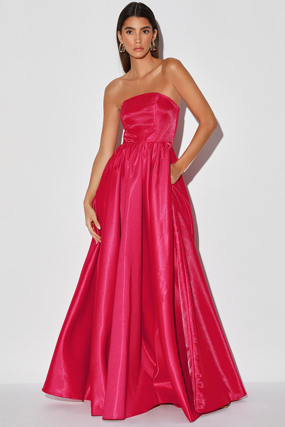 Gorgeous Berry Red Dress - Strapless Gown - Taffeta Maxi Dress - Lulus