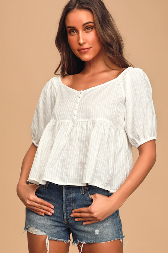 Cute White Top Puff Sleeve Top OfftheShoulder Top Lulus
