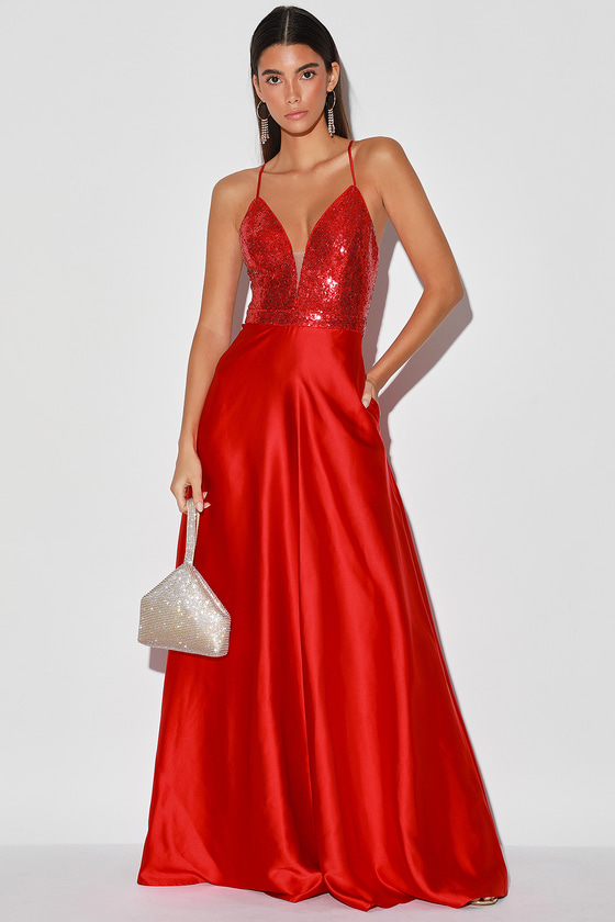 red silk maxi