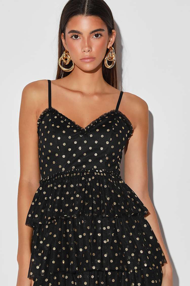 green emerald velvet dress Black And Gold Polka Dot Wrap Tie Mini Dress  AX Paris