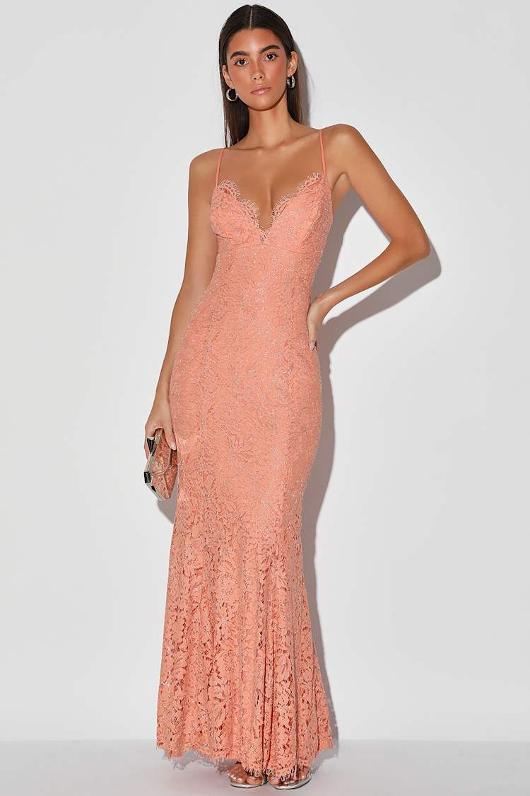 Coral Pink Dress - Lace Maxi Dress - Mermaid Maxi Dress - Lulus