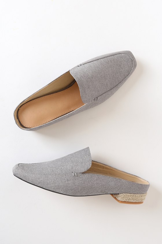 Chic Grey Loafer Slides Square Toe Loafers Espadrille Loafers Lulus