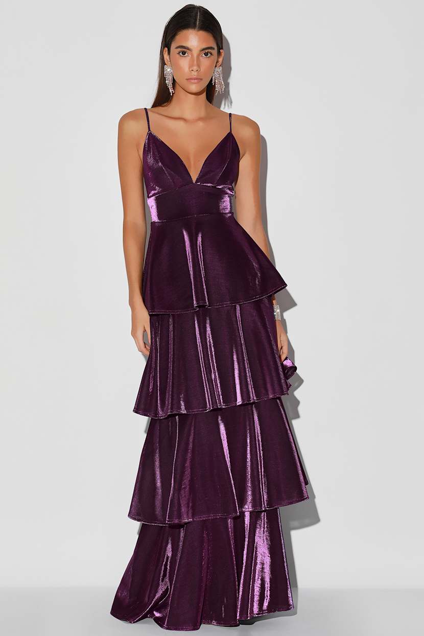 Glam Purple Metallic Dress - Tiered Maxi Dress - Maxi Gown - Lulus