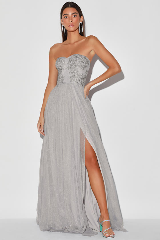 grey embroidered maxi dress