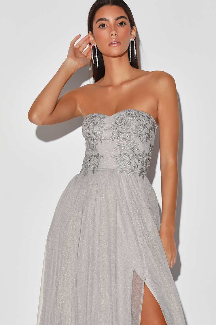 slim fit dress slacks Isabella Stone Grey Strapless Maxi Dress | Organic Cotton