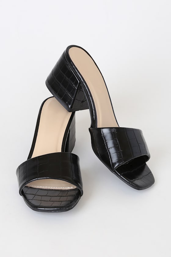 Tarra Black Crocodile Embossed High Heel Sandals 1