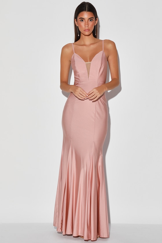 Pretty Pink Dress - Mermaid Maxi Dress - Plunging Gown - Lulus