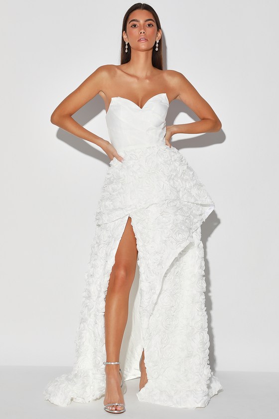 white strapless maxi