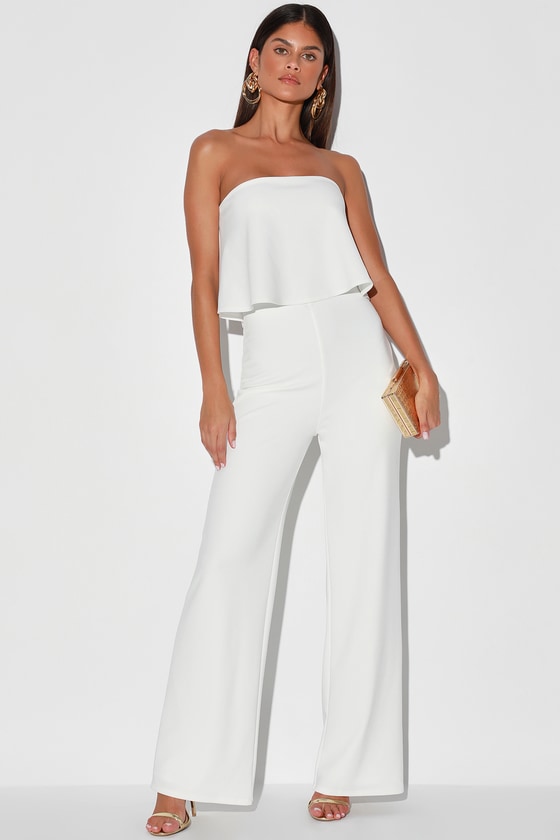 Chic White Jumpsuit - Strapless Jumpsuit - Wide-Leg Jumpsuit - Lulus