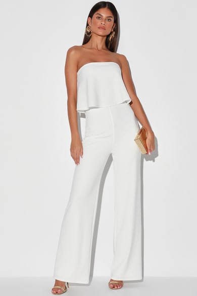 Genelyn Bridal Jumpsuit - Strapless Wide Leg Jumpsuit in White