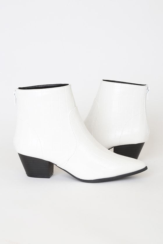 White Ankle Boots - Trendy Crocodile Booties - Pointed-Toe Boots - Lulus