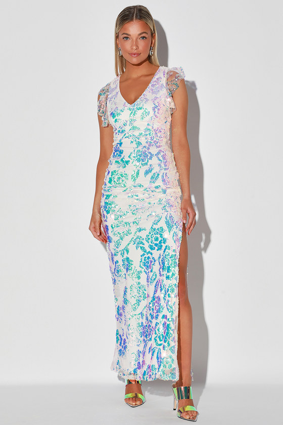 cream sequin maxi dress