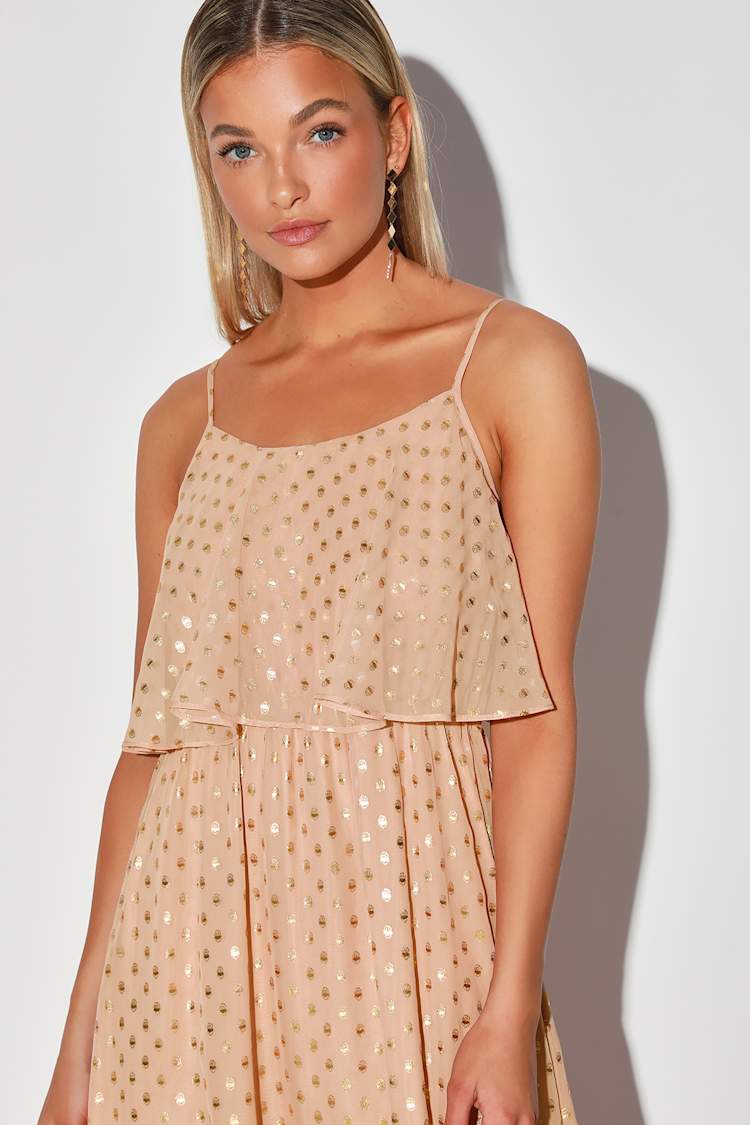 Blush and Gold Maxi Dress - Polka Dot Dress - Gold Foil Dress - Lulus Blush and Gold Maxi Dress - Polka Dot Dress - Gold Foil Dress - Lulus