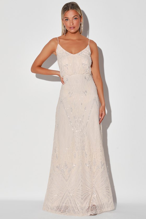 Cream Embroidered Maxi Dress - Shiny Sequin Dress - Stunning Maxi - Lulus