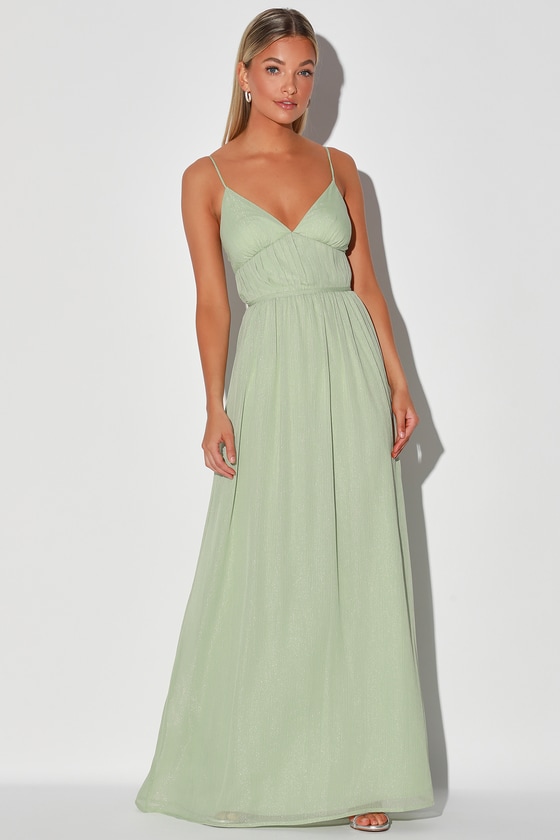 WAYF Fleur - Mint Green Gown - Shimmery Green Gown - Mint Maxi - Lulus
