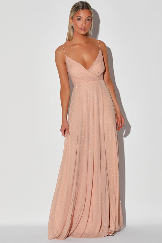 Pretty Blush Glitter Dress Faux Wrap Maxi Dress Maxi Dress Lulus