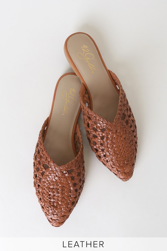 42 Gold Charmed Tan Flats - Pointed-Toe Flats - Woven Flats - Lulus