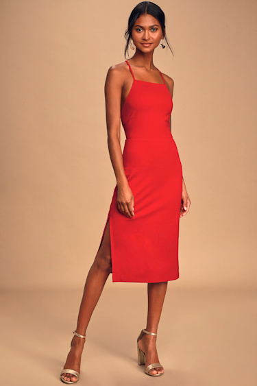 red lace up bodycon dress Sexy - Strappy Backless Dress - Midi Dress 10% OFF