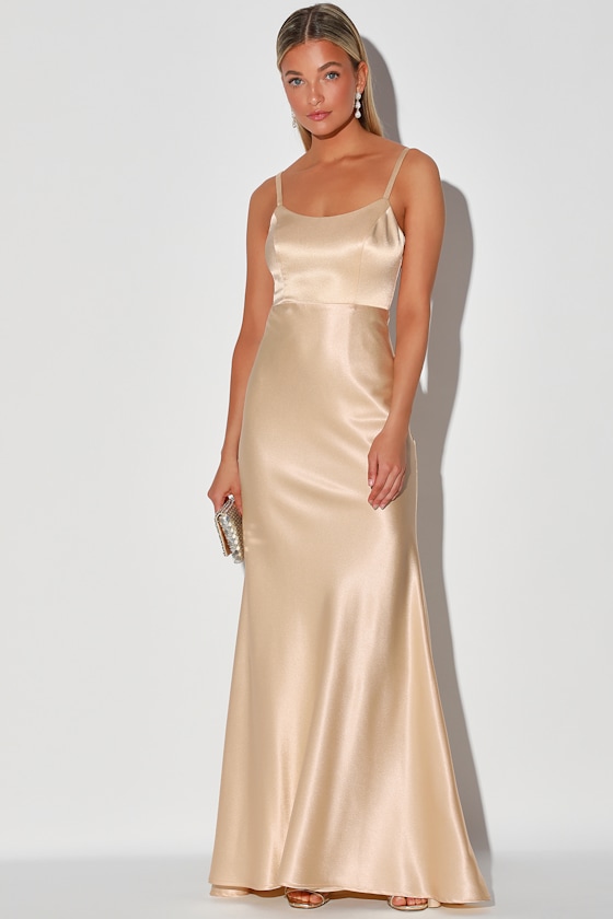 Make You Shine Champagne Satin Mermaid Maxi Dress 2