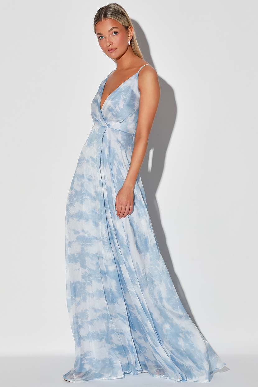 Blue Tie-Dye Dress - Faux Wrap Maxi - Chiffon Maxi Dress - Lulus Blue Tie-Dye Dress - Faux Wrap Maxi - Chiffon Maxi Dress - Lulus