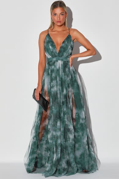 Emerald Green Maxi Dress - Satin Jacquard Dress - Cowl Neck Dress - Lulus