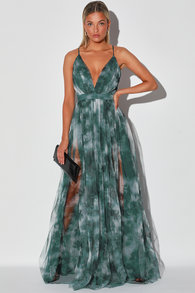 Elegant Moment Emerald Green Tie-Dye Backless Maxi Dress