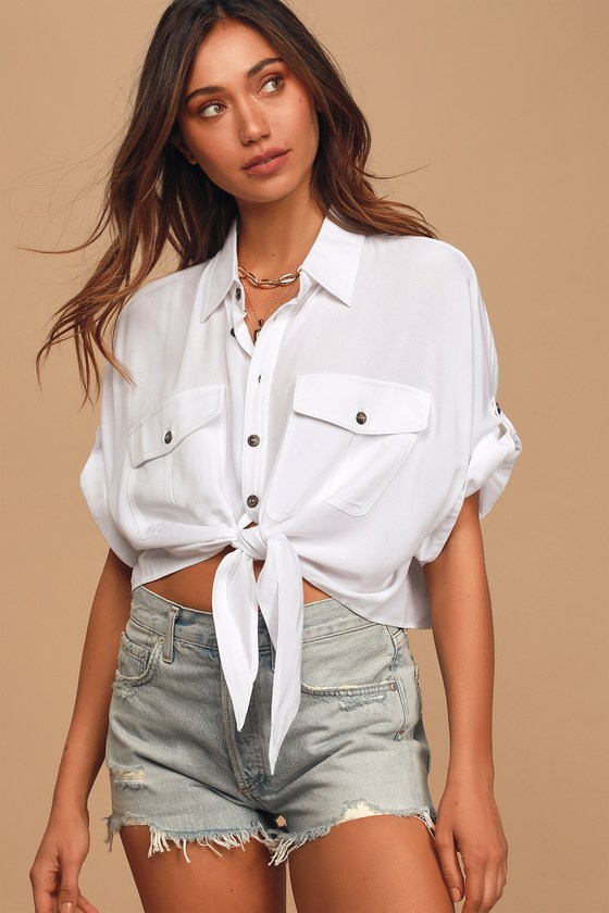 Cute White Top - Button-Up Top - Short Sleeve Top - Lulus
