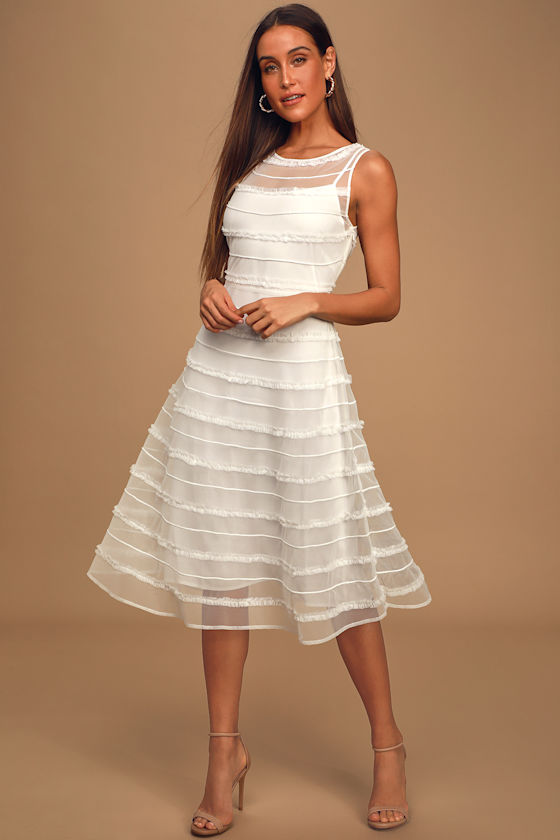 Lovely Cream Dress Ruffled Dress Sheer Mesh Dress Lulus