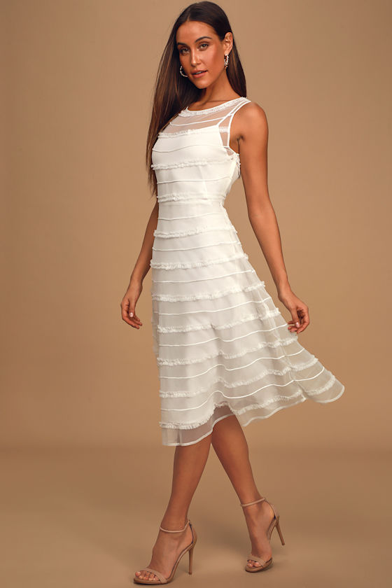 Cream Gathered Mesh Dress main image 0