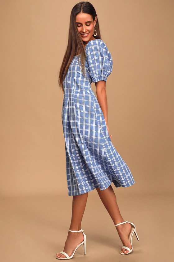 blue checkerboard dress