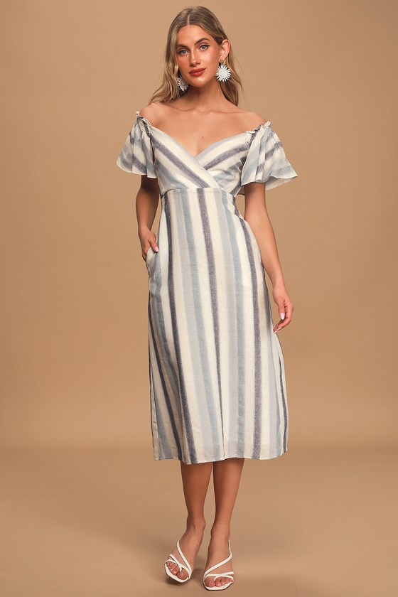 Breezy Blue and White Striped Dress - Midi Dress - Sundress - Lulus