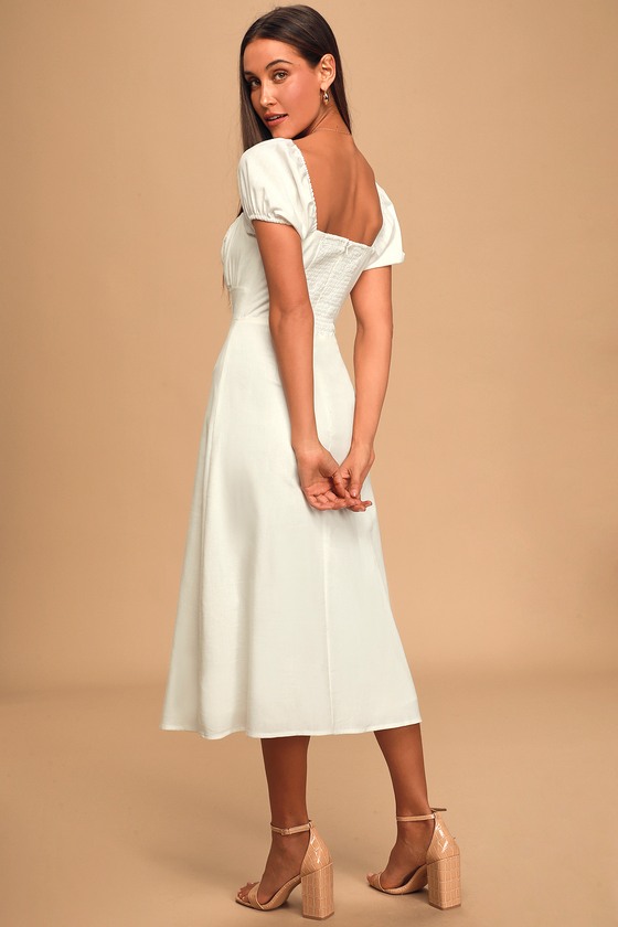 puff sleeve white gown