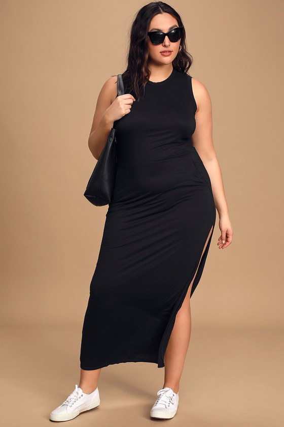shield and sword black sleeveless maxi dress