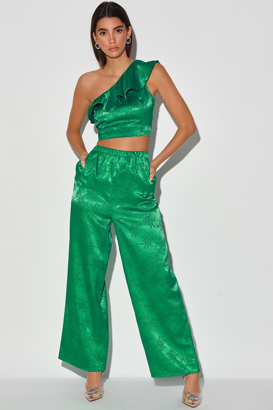 Green Two-Piece Set - Green Satin Jumpsuit - Evening Jumpsuit - Lulus