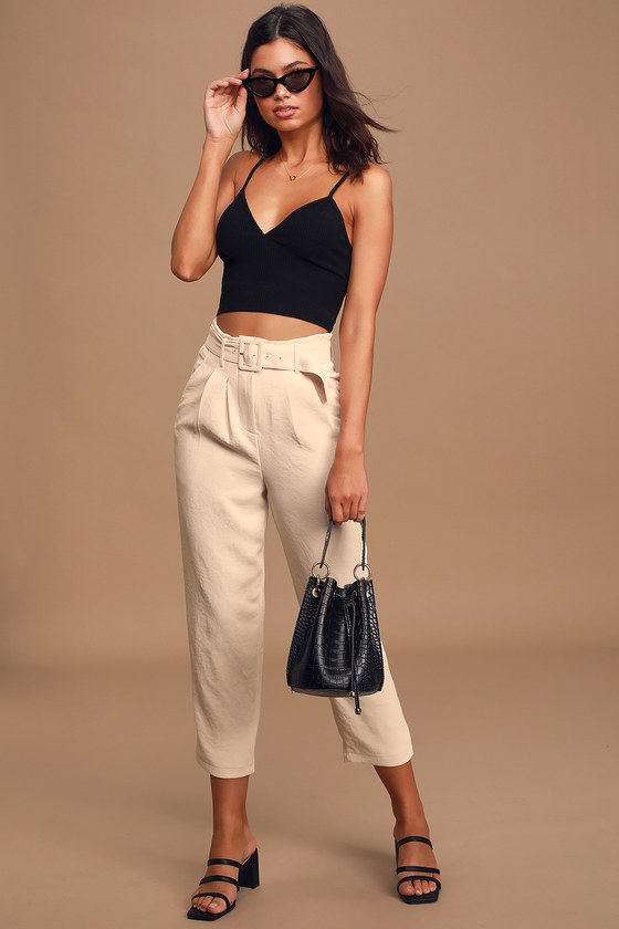 cream high waisted trousers