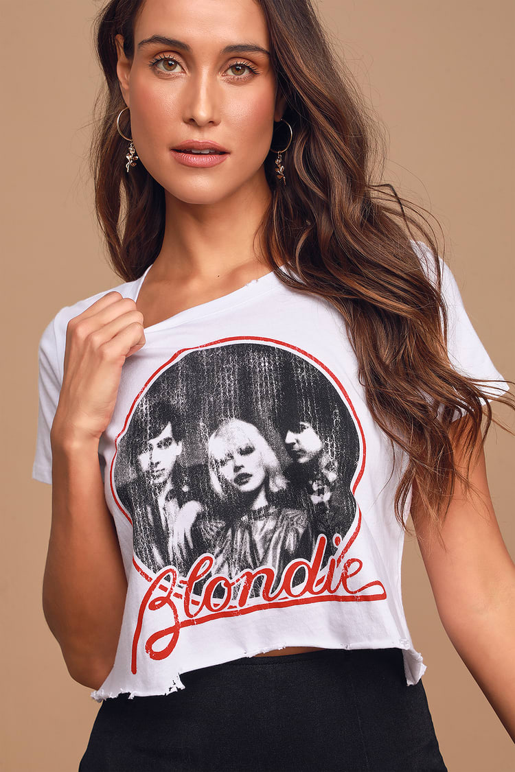 Blondie White Distressed Cropped Graphic Tee